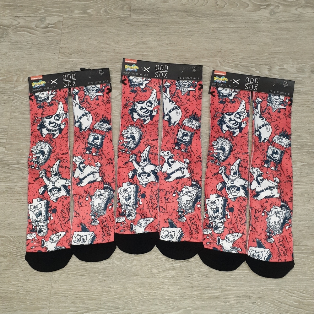 3 Pairs - Odd Sox Punk Rock Sponge Bob and Patrick New